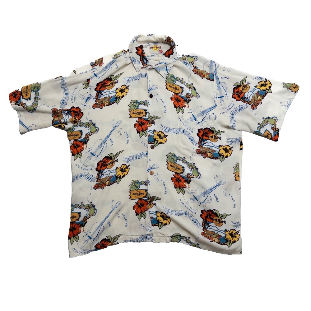 Vintage Hard Rock Cafe Hilo Hattie Hawaian Button Down Shirt Men's XL